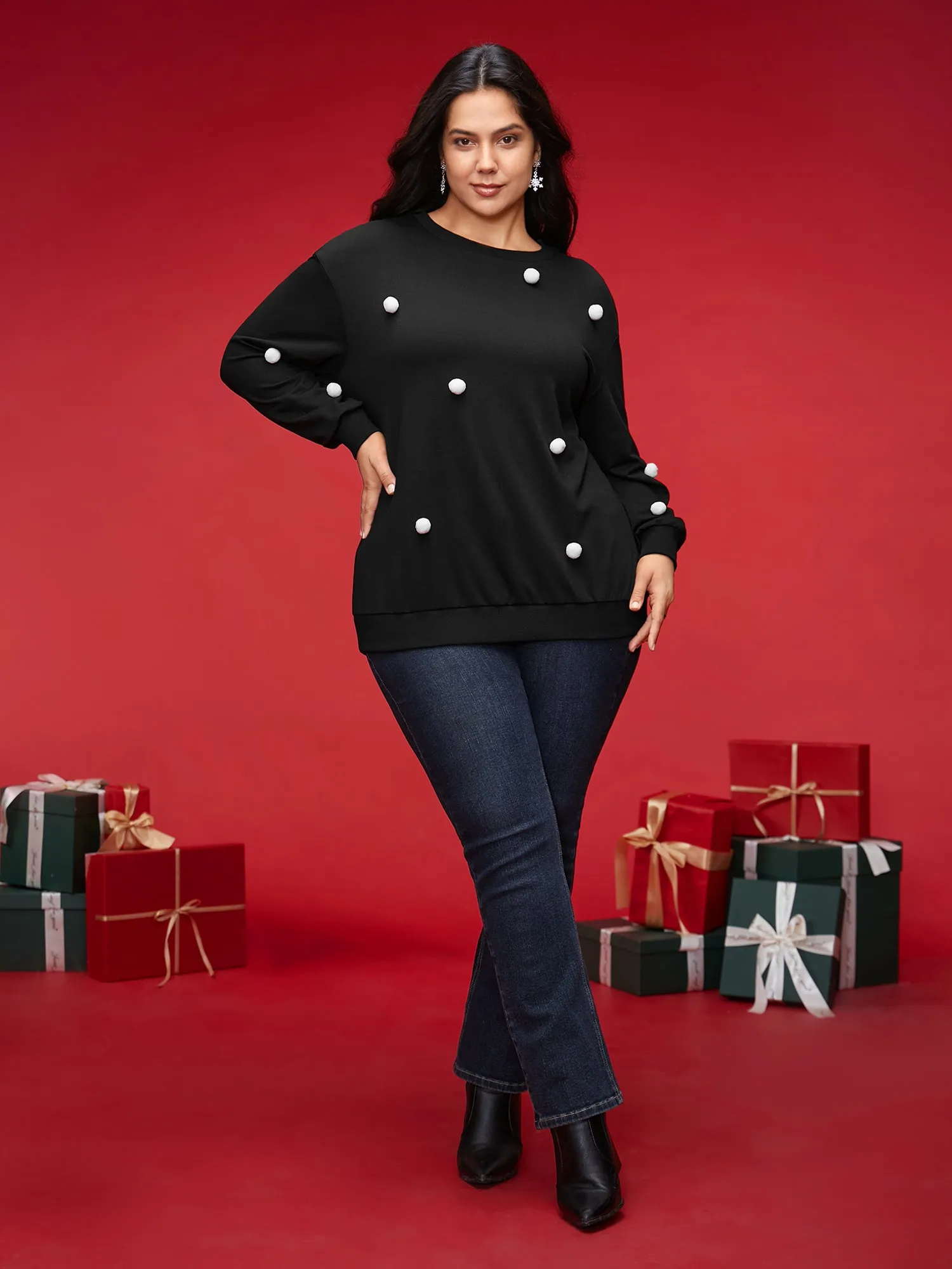 3D Dots Round Neck Relaxed Fit Sweatshirt sold by Bloomchic product image thumbnail 3