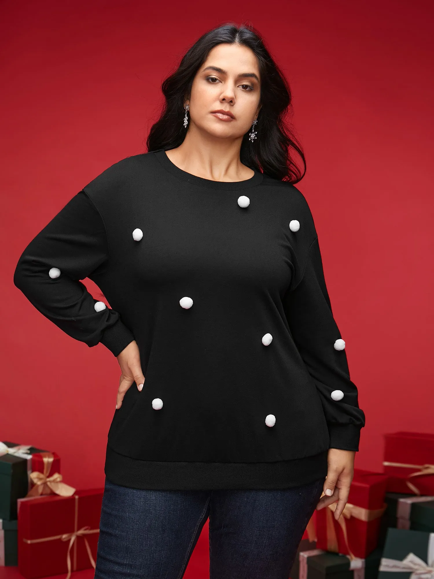 3D Dots Round Neck Relaxed Fit Sweatshirt sold by Bloomchic product image thumbnail 4