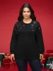 Rhinestone Embellished Shoulder Round Neck Tee sold by Bloomchic