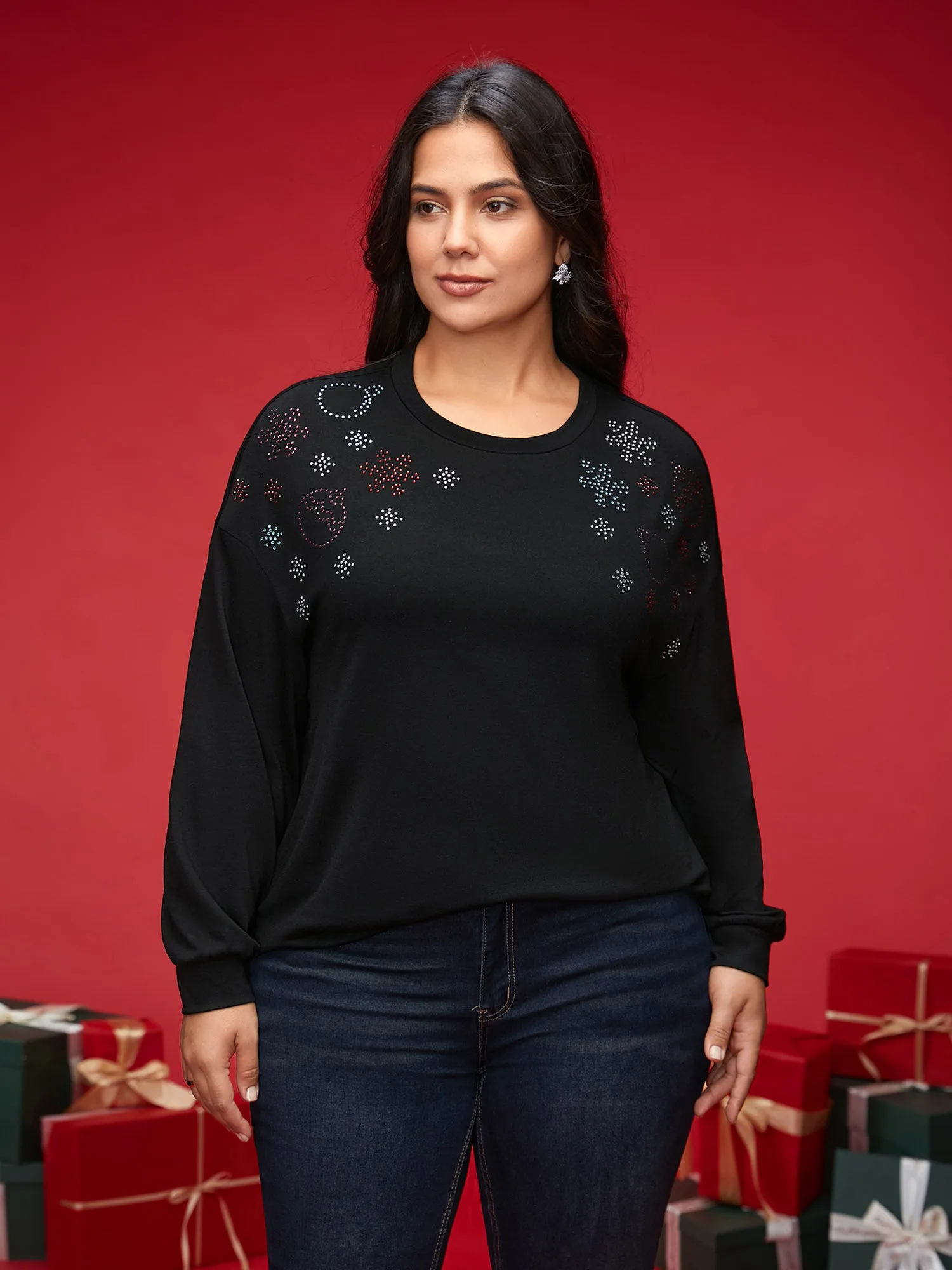 Rhinestone Embellished Shoulder Round Neck Tee sold by Bloomchic product image thumbnail 3