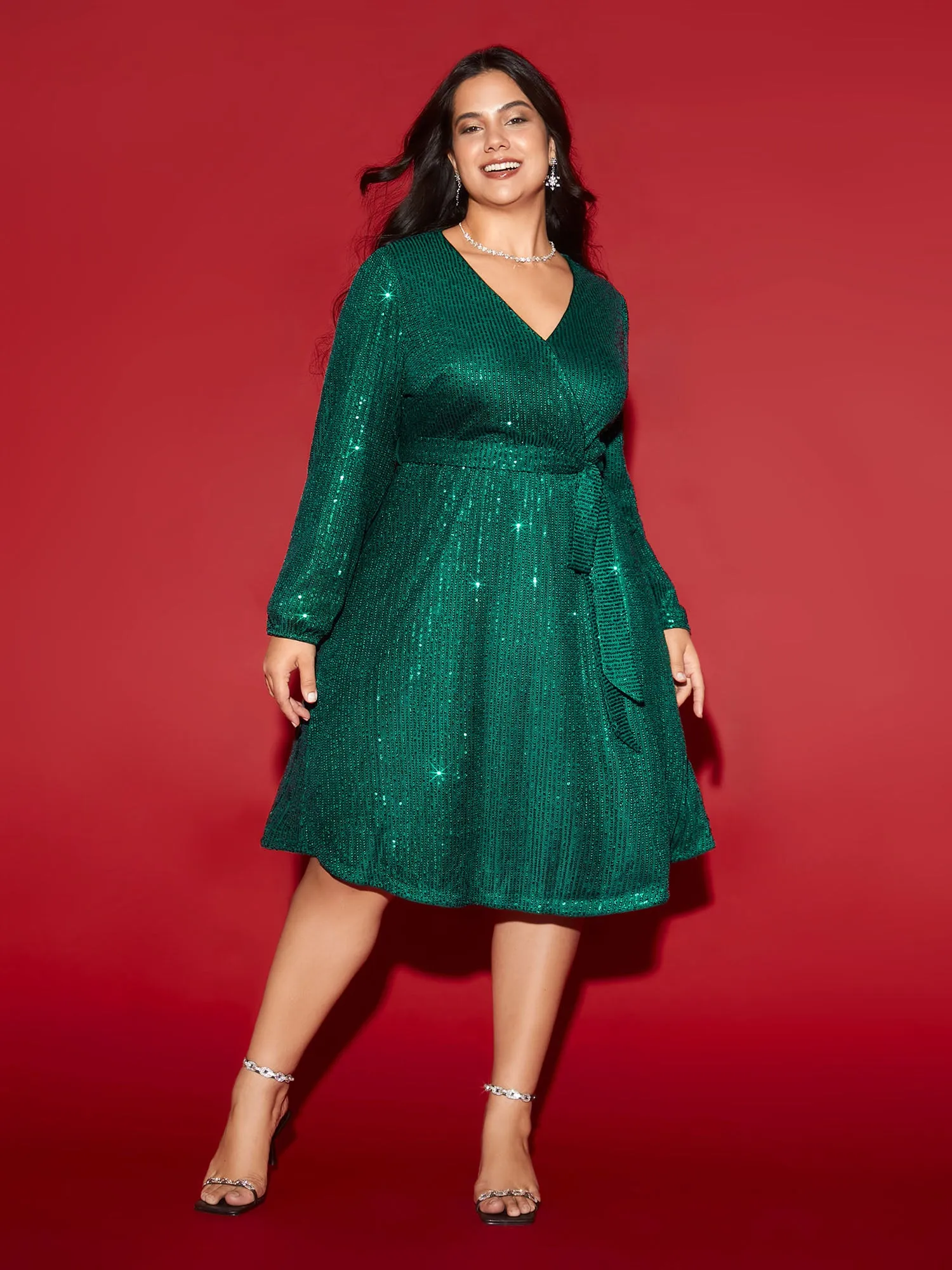 Shimmery Sequins Surplice Neckline Midi Dress sold by Bloomchic product image thumbnail 3