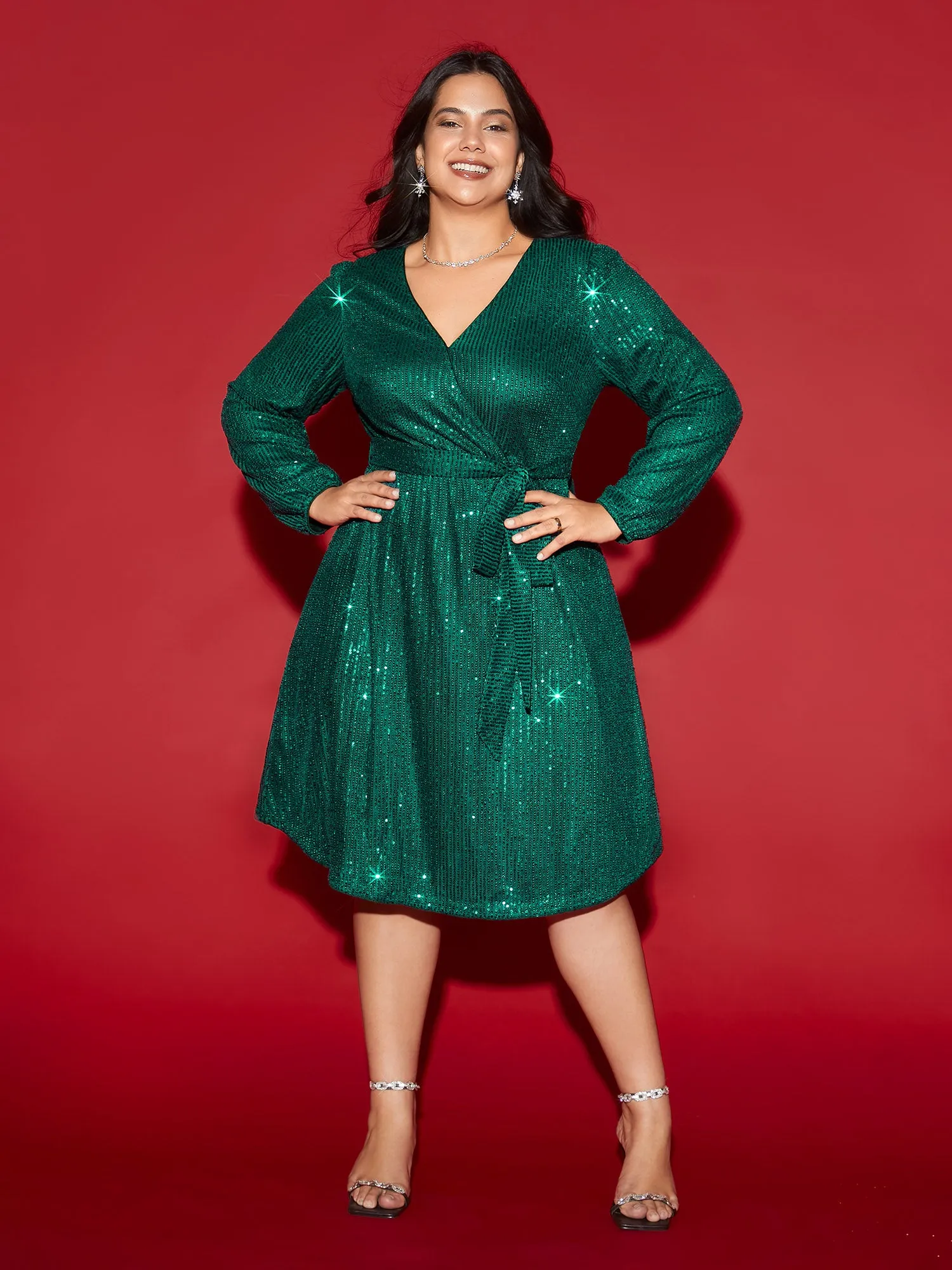 Shimmery Sequins Surplice Neckline Midi Dress sold by Bloomchic product image thumbnail 5