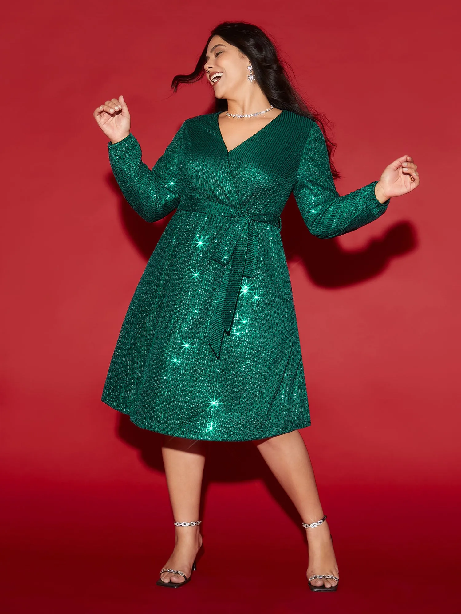 Shimmery Sequins Surplice Neckline Midi Dress sold by Bloomchic