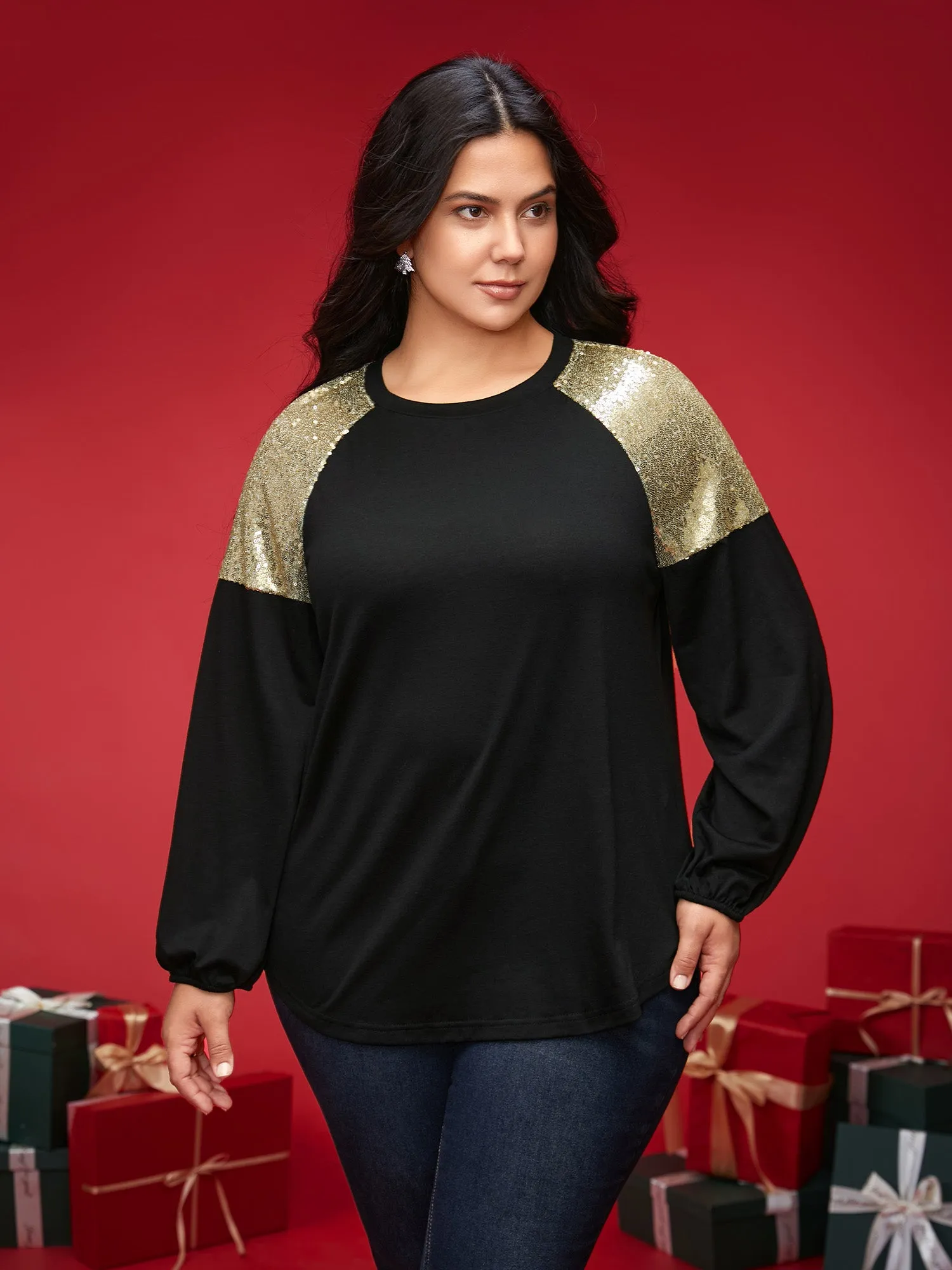 Shimmery Shoulder Raglan Sleeves Tee sold by Bloomchic