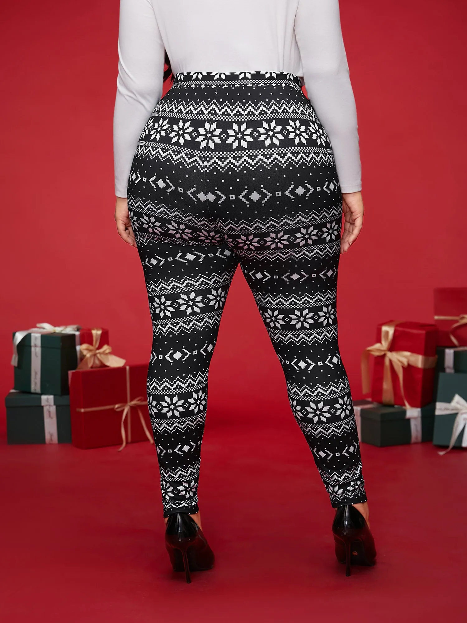 Snowflakes Printed High-Waist Stretchy Leggings sold by Bloomchic product image thumbnail 3