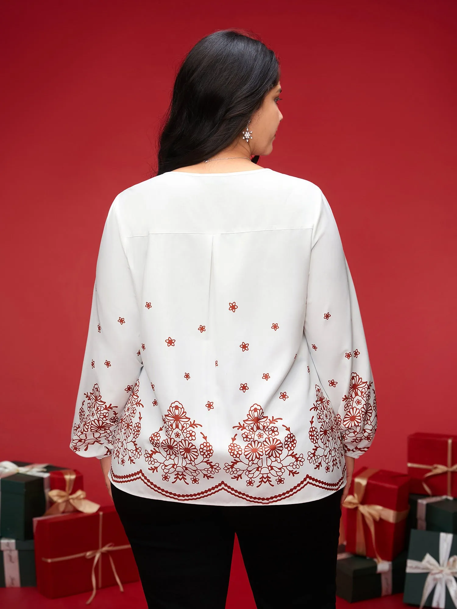 Floral Printed Back Pleated Straight Fit Blouse sold by Bloomchic product image thumbnail 5