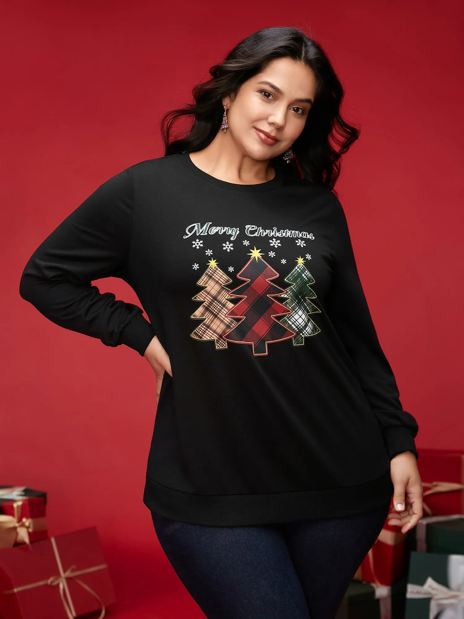 Merry And Bright Printed Crew-Neck Sweatshirt sold by Bloomchic product image thumbnail 3