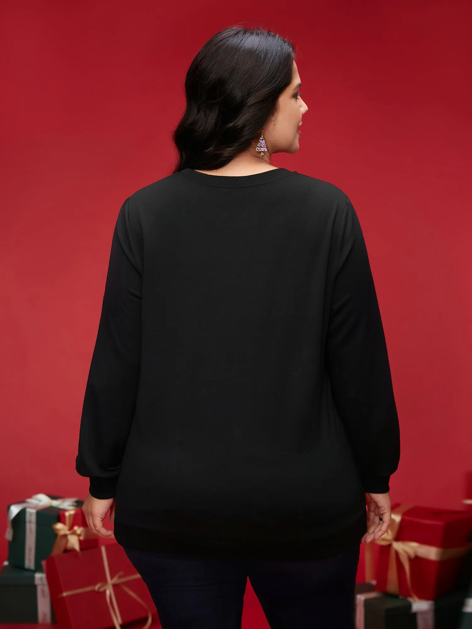 Merry And Bright Printed Crew-Neck Sweatshirt sold by Bloomchic product image thumbnail 2