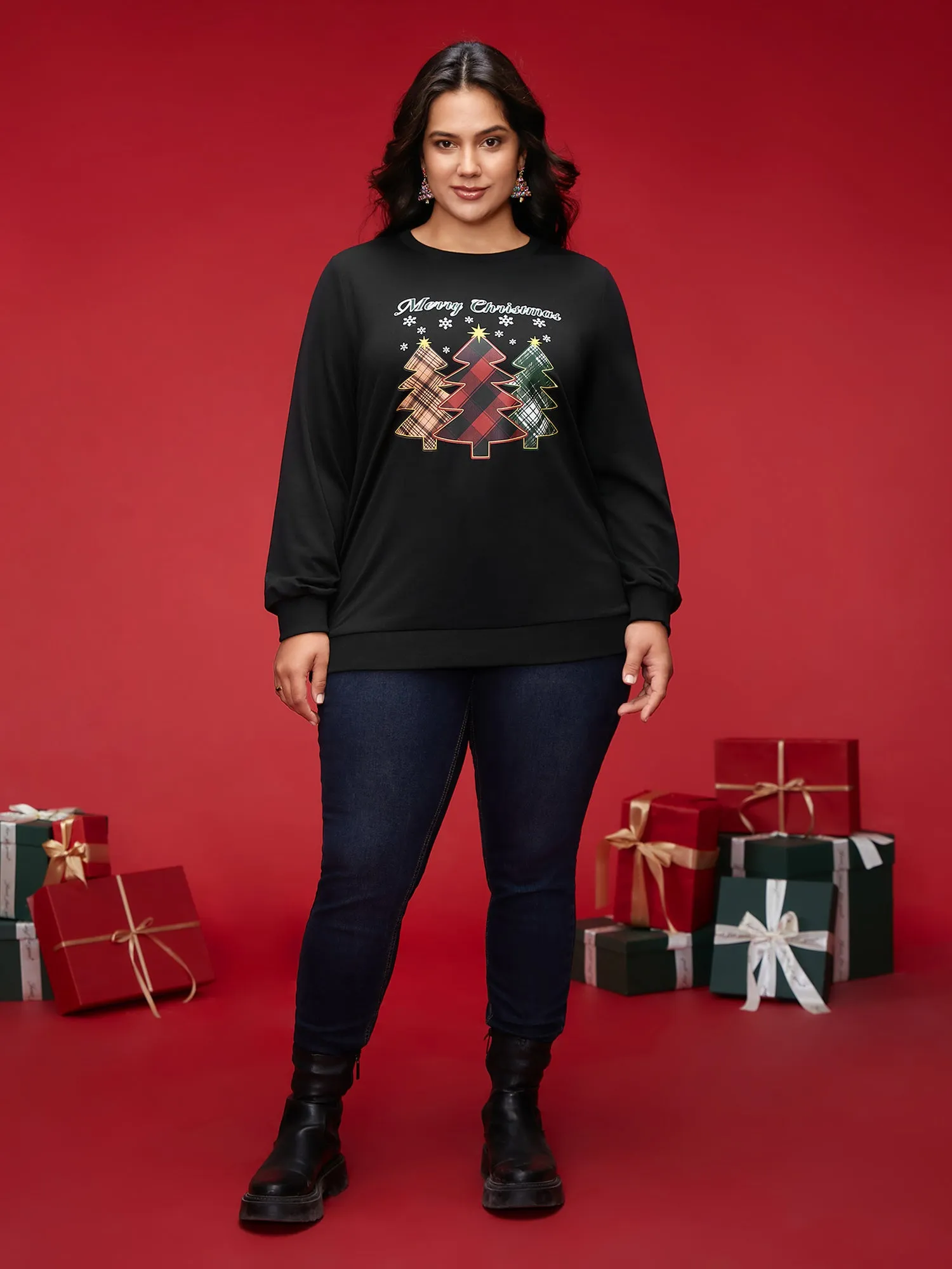 Merry And Bright Printed Crew-Neck Sweatshirt sold by Bloomchic product image thumbnail 4