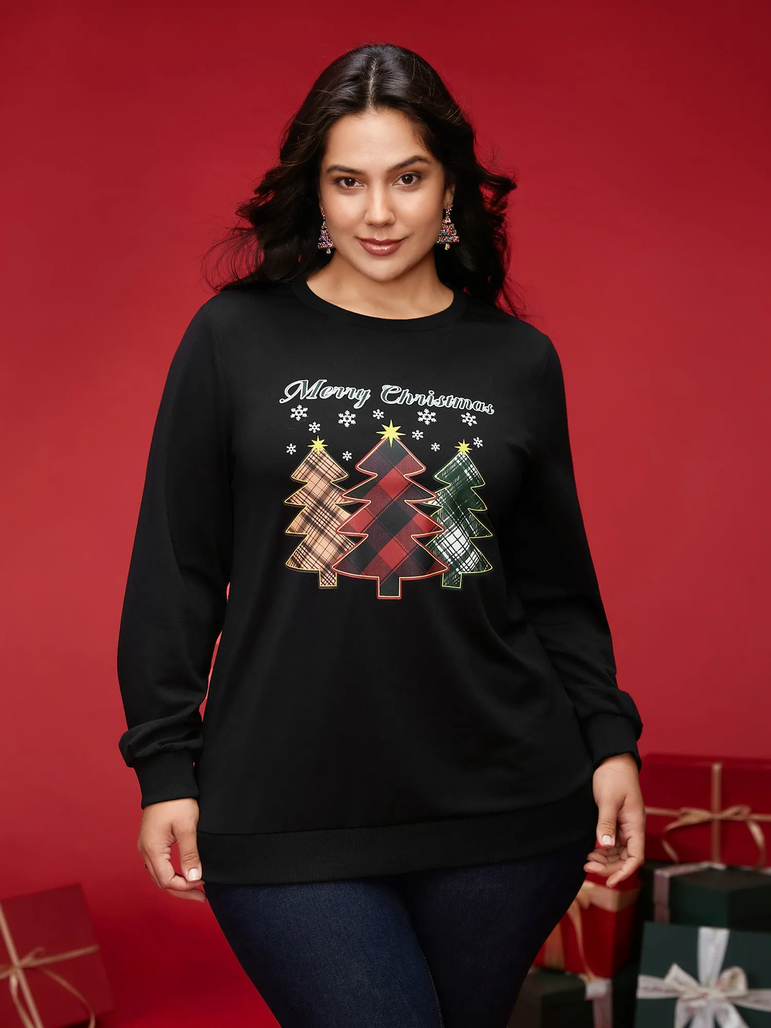 Merry And Bright Printed Crew-Neck Sweatshirt sold by Bloomchic