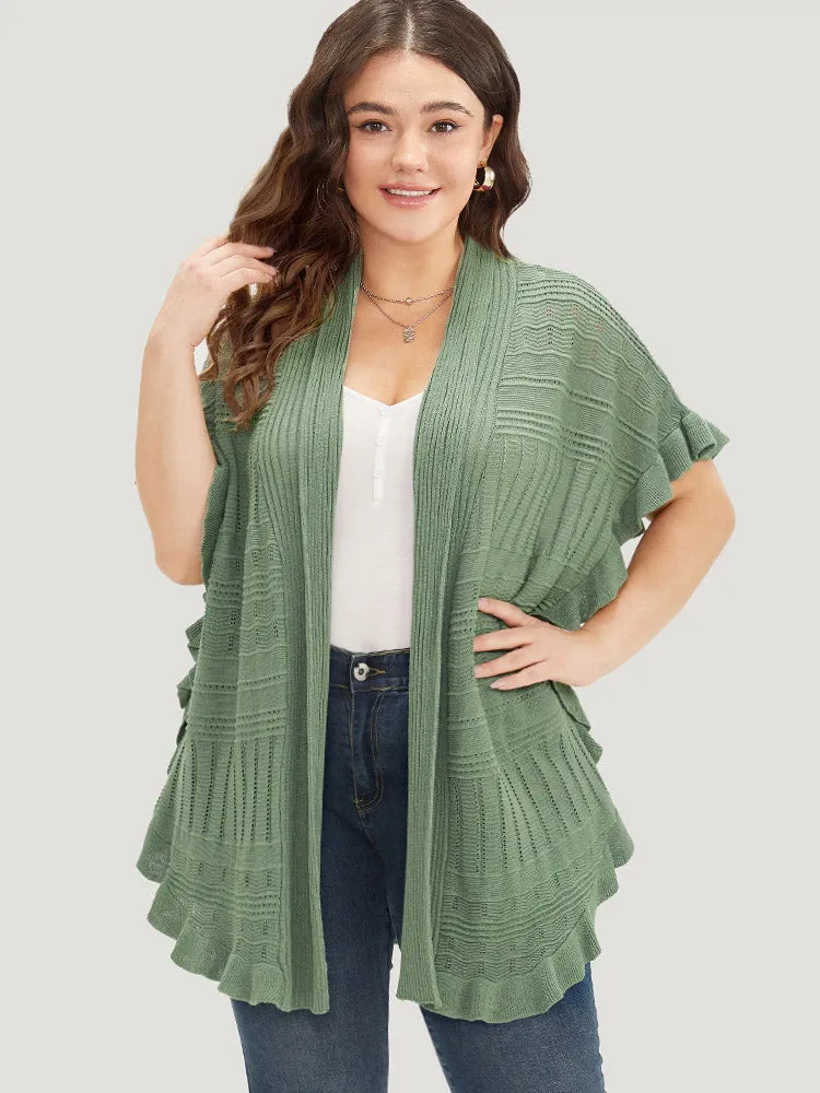 Anti-Pilling Plain Ruffles Split Hem Dolman Sleeve Cardigan sold by Bloomchic