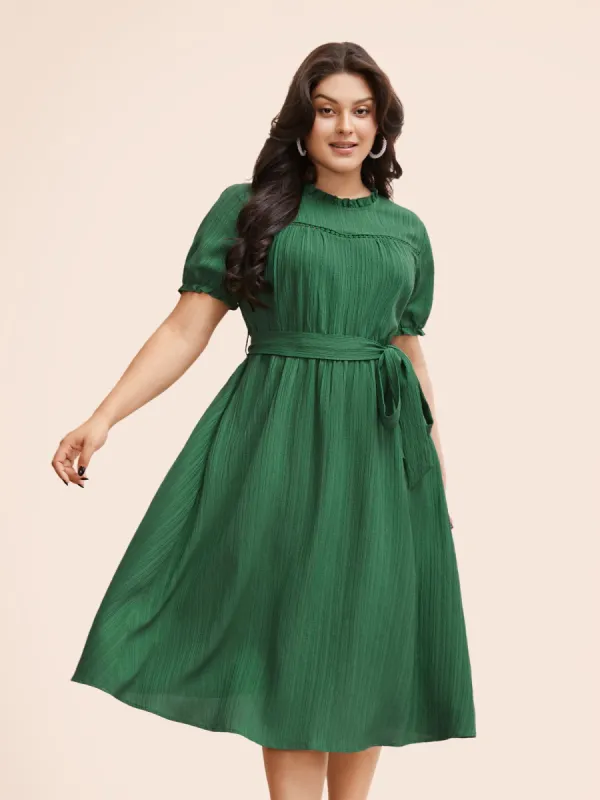Textured Frill Trim Puff Sleeve Dress sold by Bloomchic
