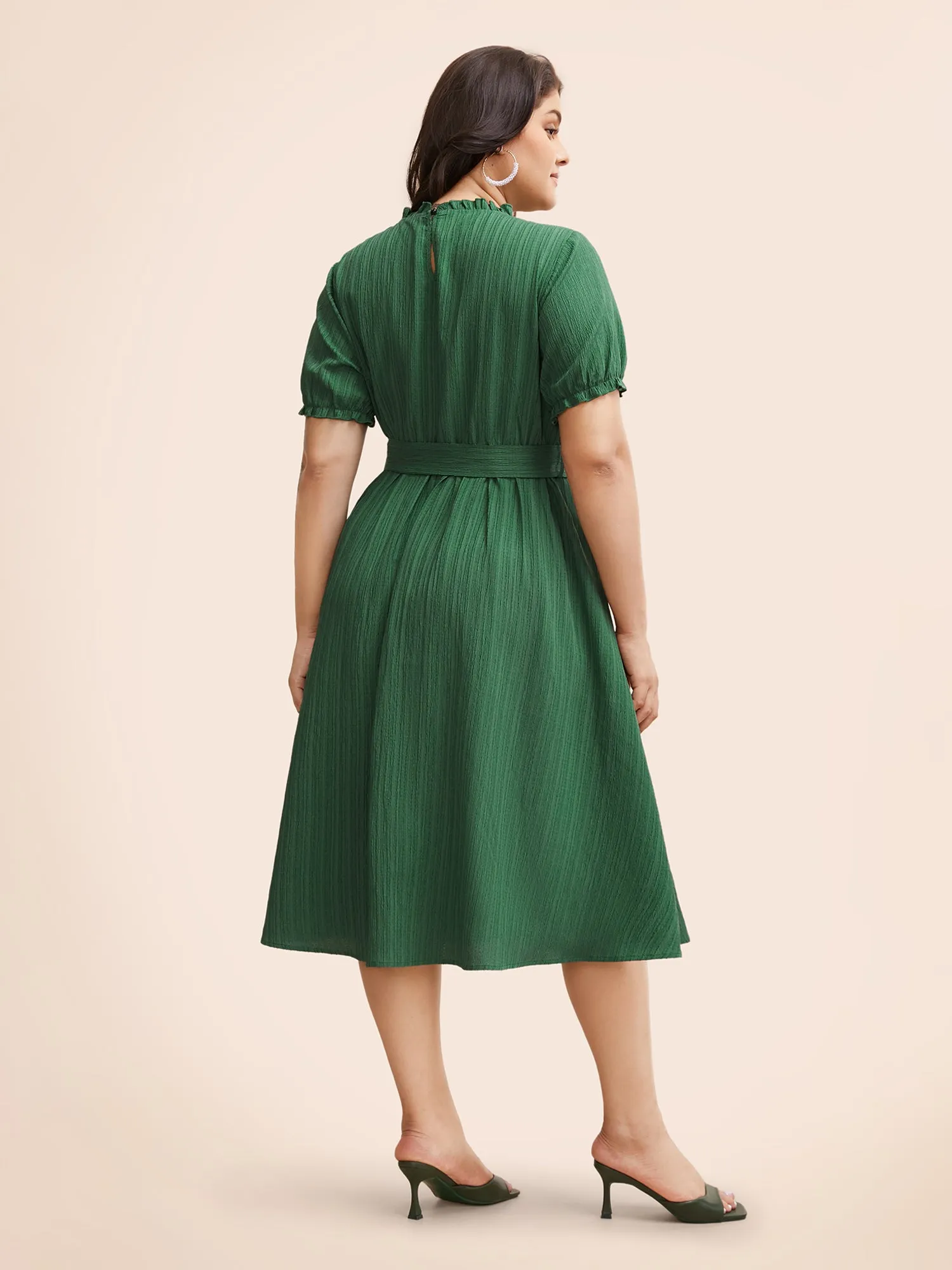 Textured Frill Trim Puff Sleeve Dress sold by Bloomchic product image thumbnail 3