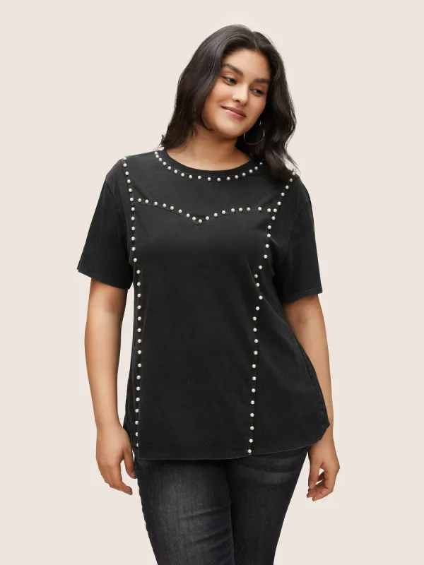 Pearl Beaded Vintage Round Neck T-shirt sold by Bloomchic