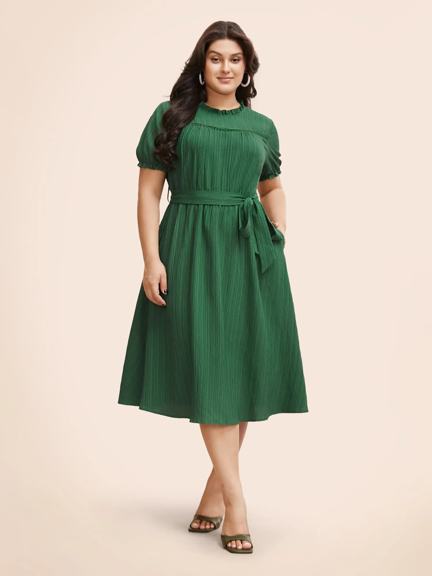 Textured Frill Trim Puff Sleeve Dress sold by Bloomchic product image thumbnail 2