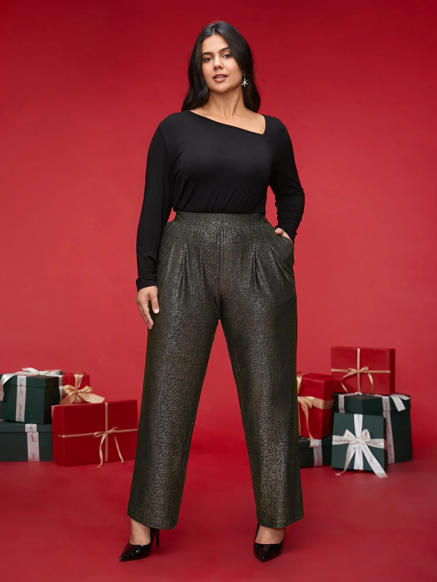 Sequin Knit Elastic Waist Holiday Pants sold by Bloomchic product image thumbnail 2