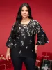 Gradient Floral Ruffle Sleeves Blouse sold by Bloomchic