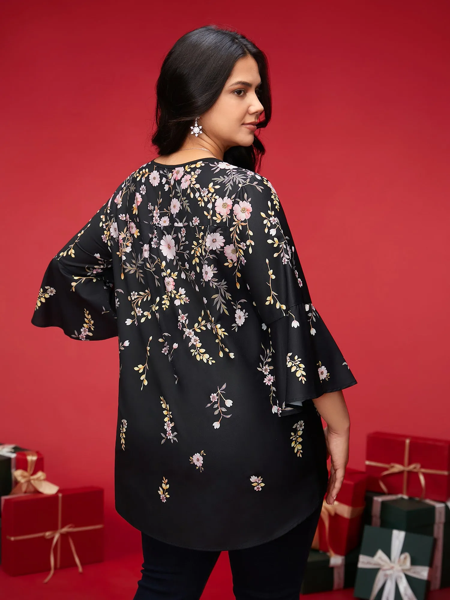 Gradient Floral Ruffle Sleeves Blouse sold by Bloomchic product image thumbnail 5