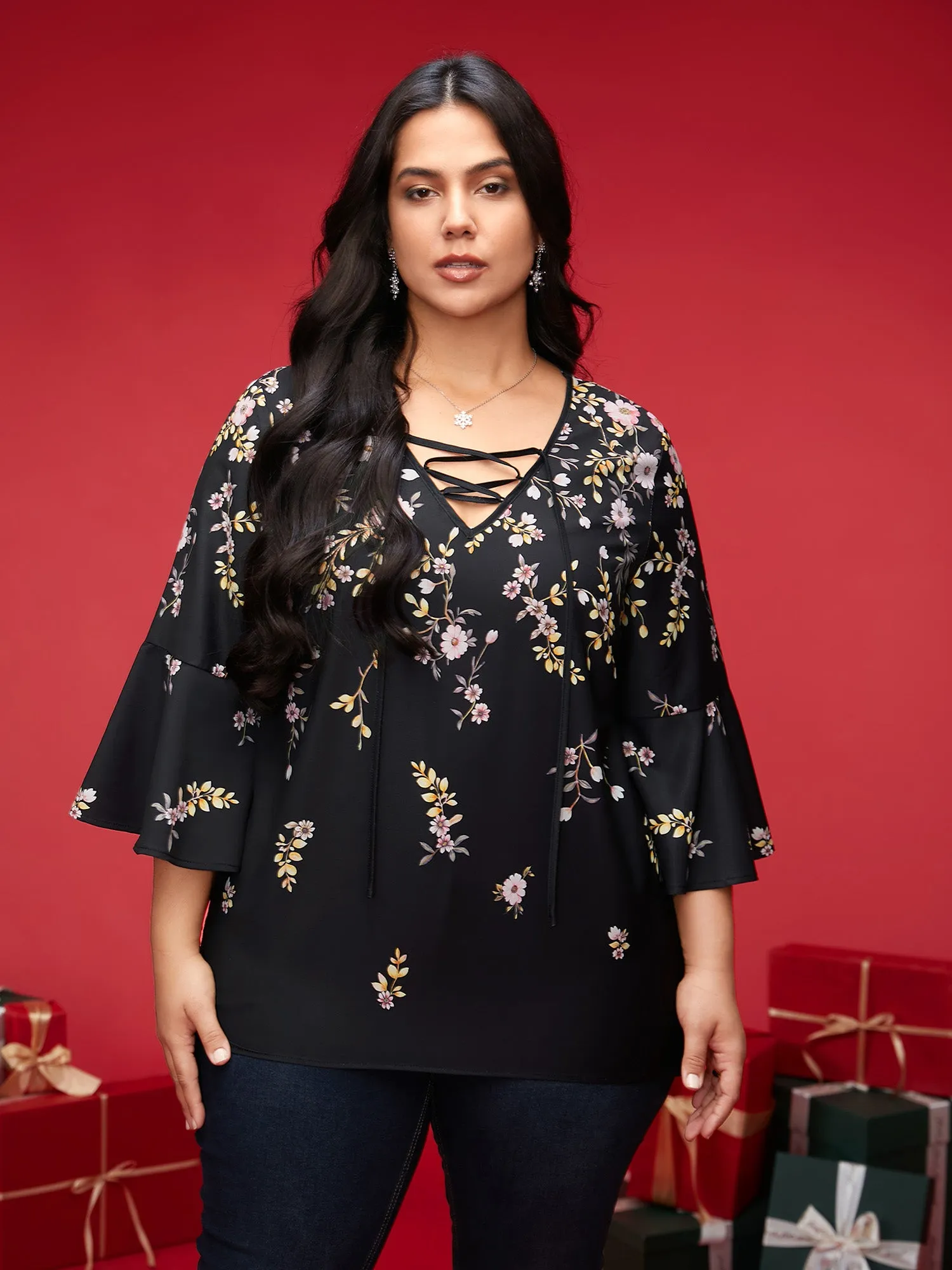 Gradient Floral Ruffle Sleeves Blouse sold by Bloomchic product image thumbnail 4