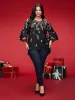 Gradient Floral Ruffle Sleeves Blouse sold by Bloomchic