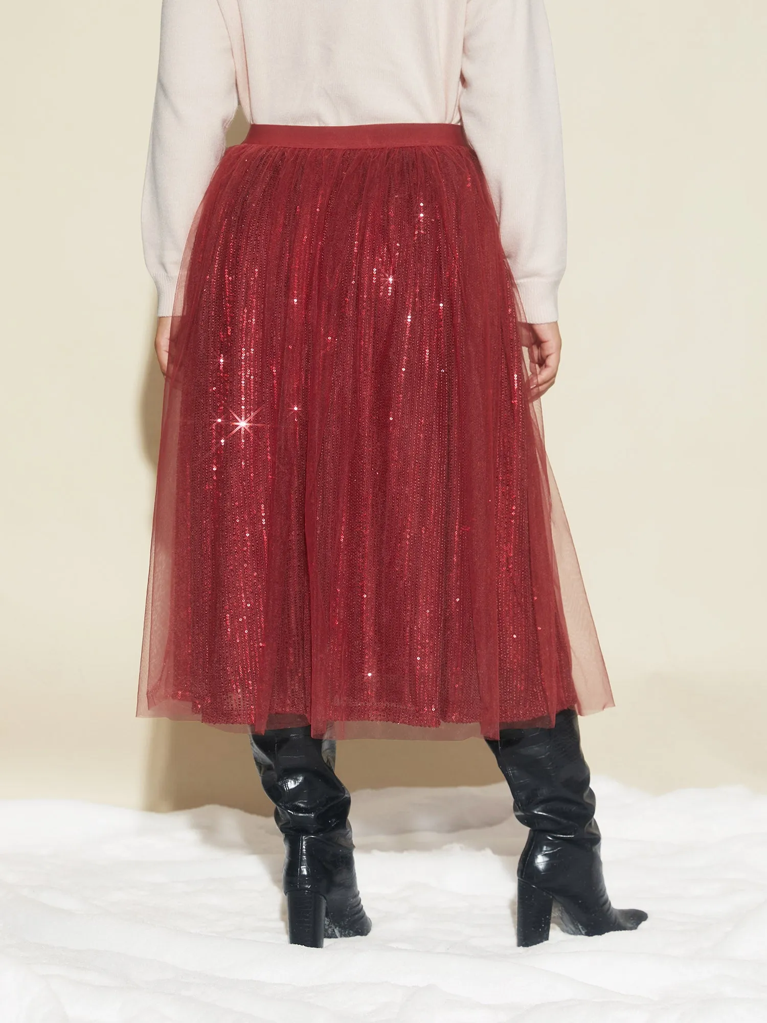 Sequin Mesh Elastic Waist Midi Skirt sold by Bloomchic product image thumbnail 3