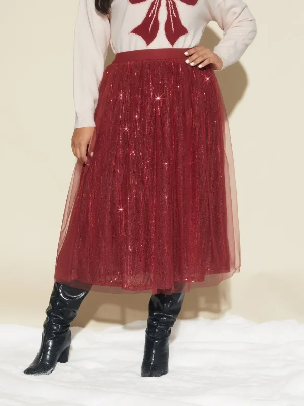 Sequin Mesh Elastic Waist Midi Skirt sold by Bloomchic