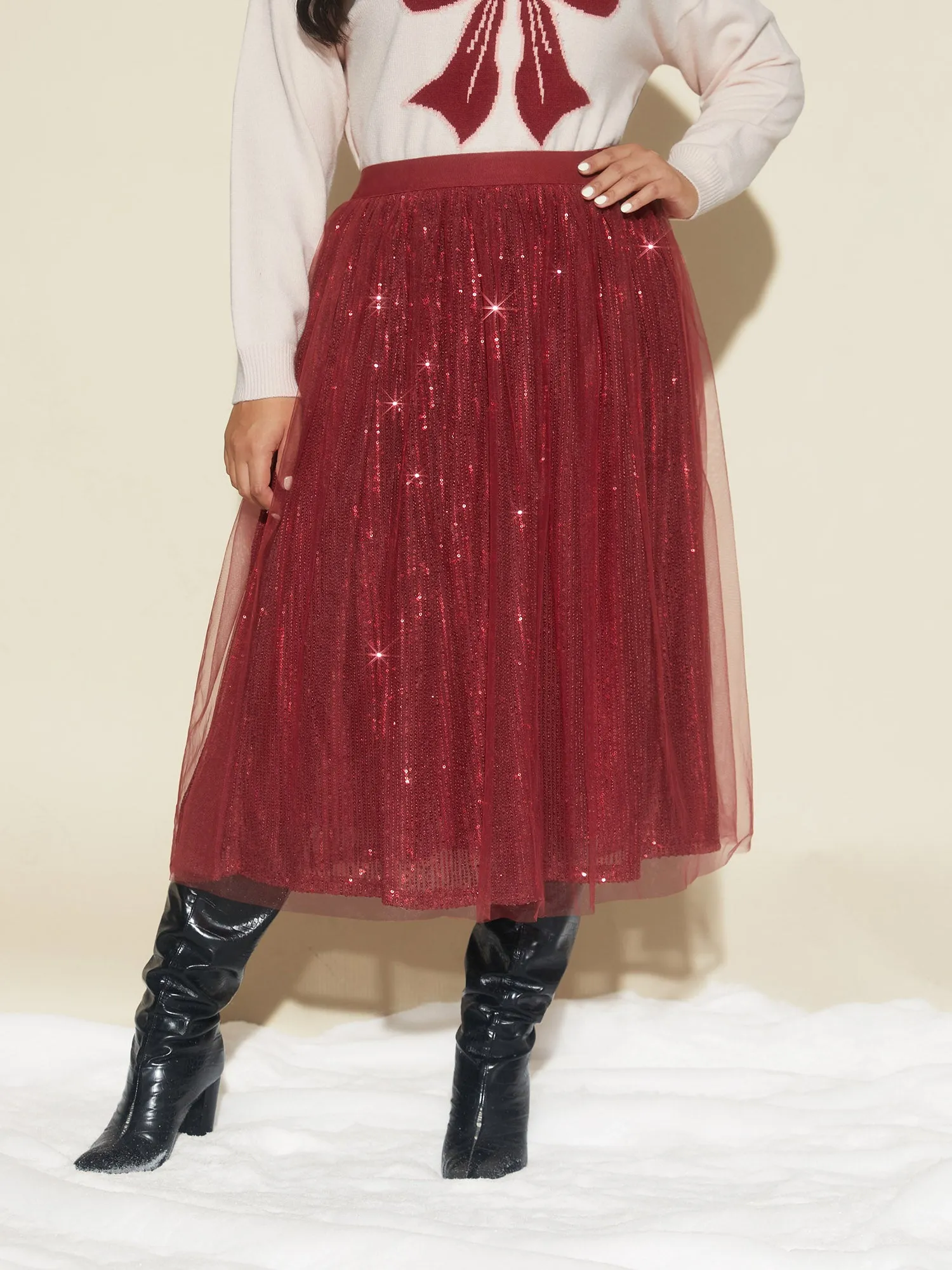 Sequin Mesh Elastic Waist Midi Skirt sold by Bloomchic