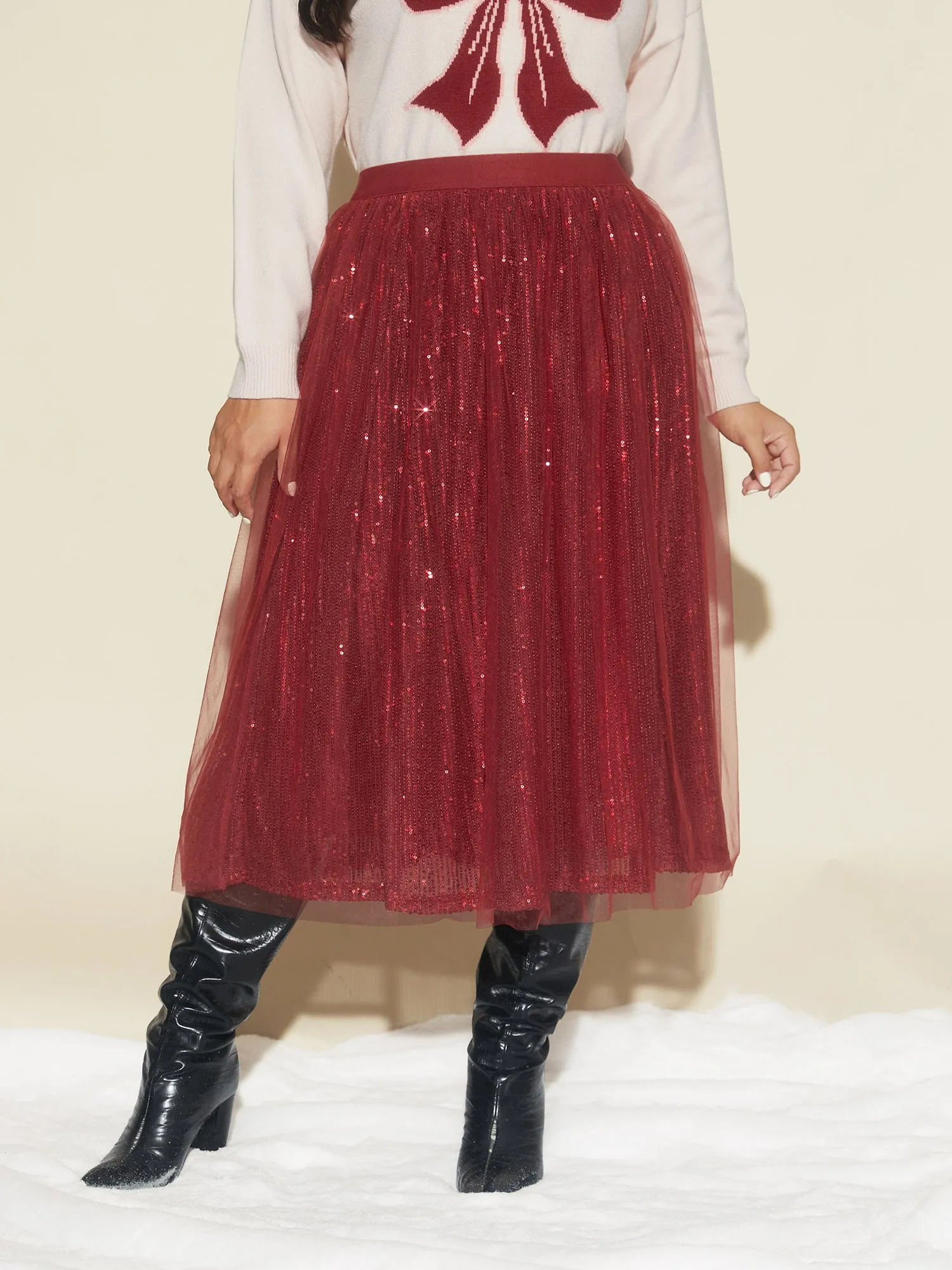 Sequin Mesh Elastic Waist Midi Skirt sold by Bloomchic product image thumbnail 4