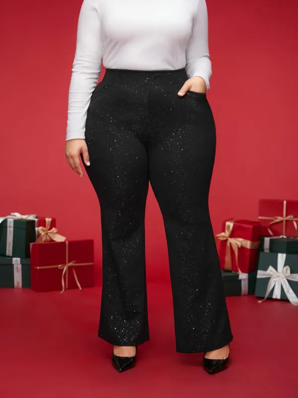 Sparkle Details Mid Rise Flared Pants sold by Bloomchic