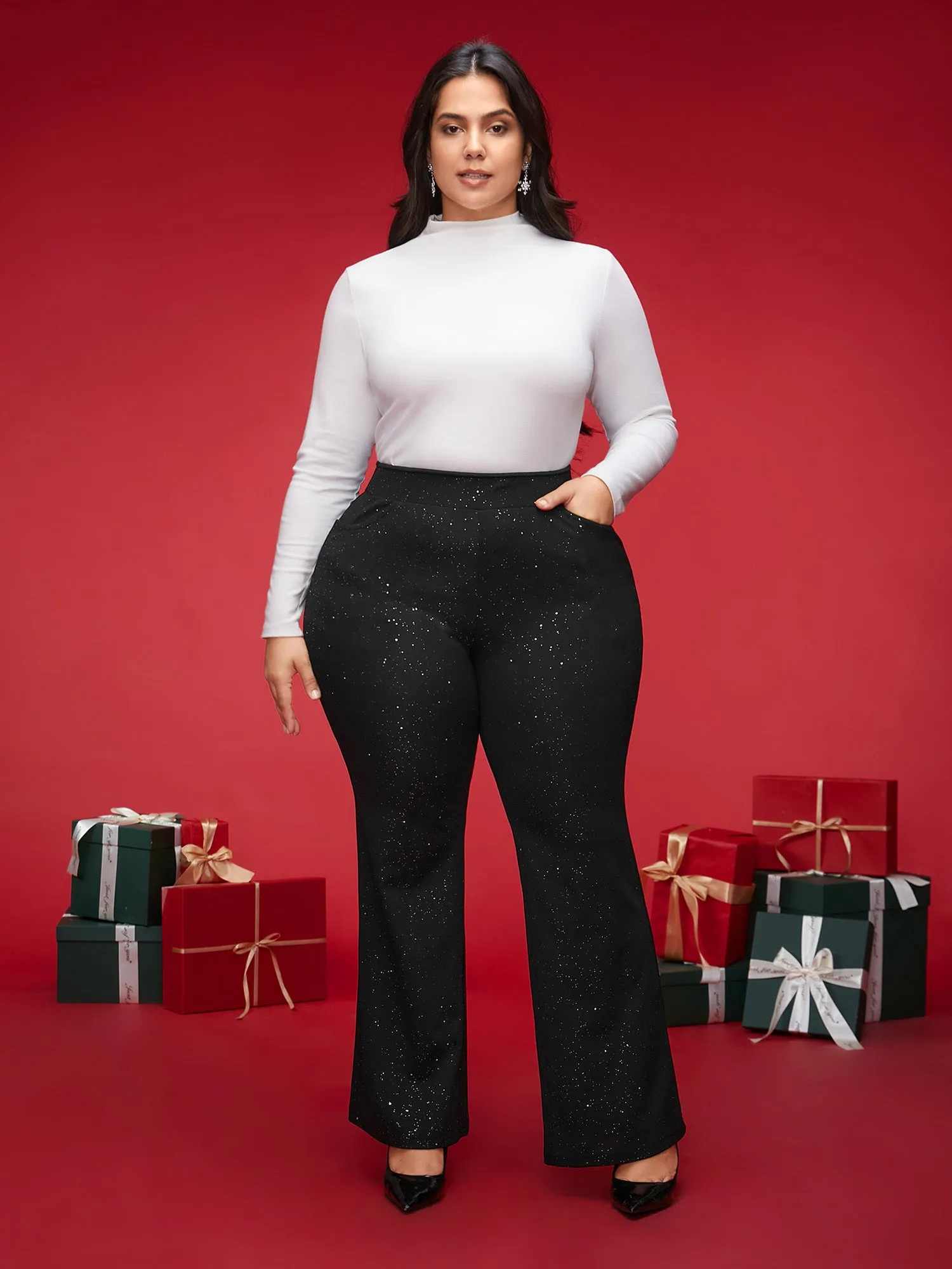 Sparkle Details Mid Rise Flared Pants sold by Bloomchic product image thumbnail 2