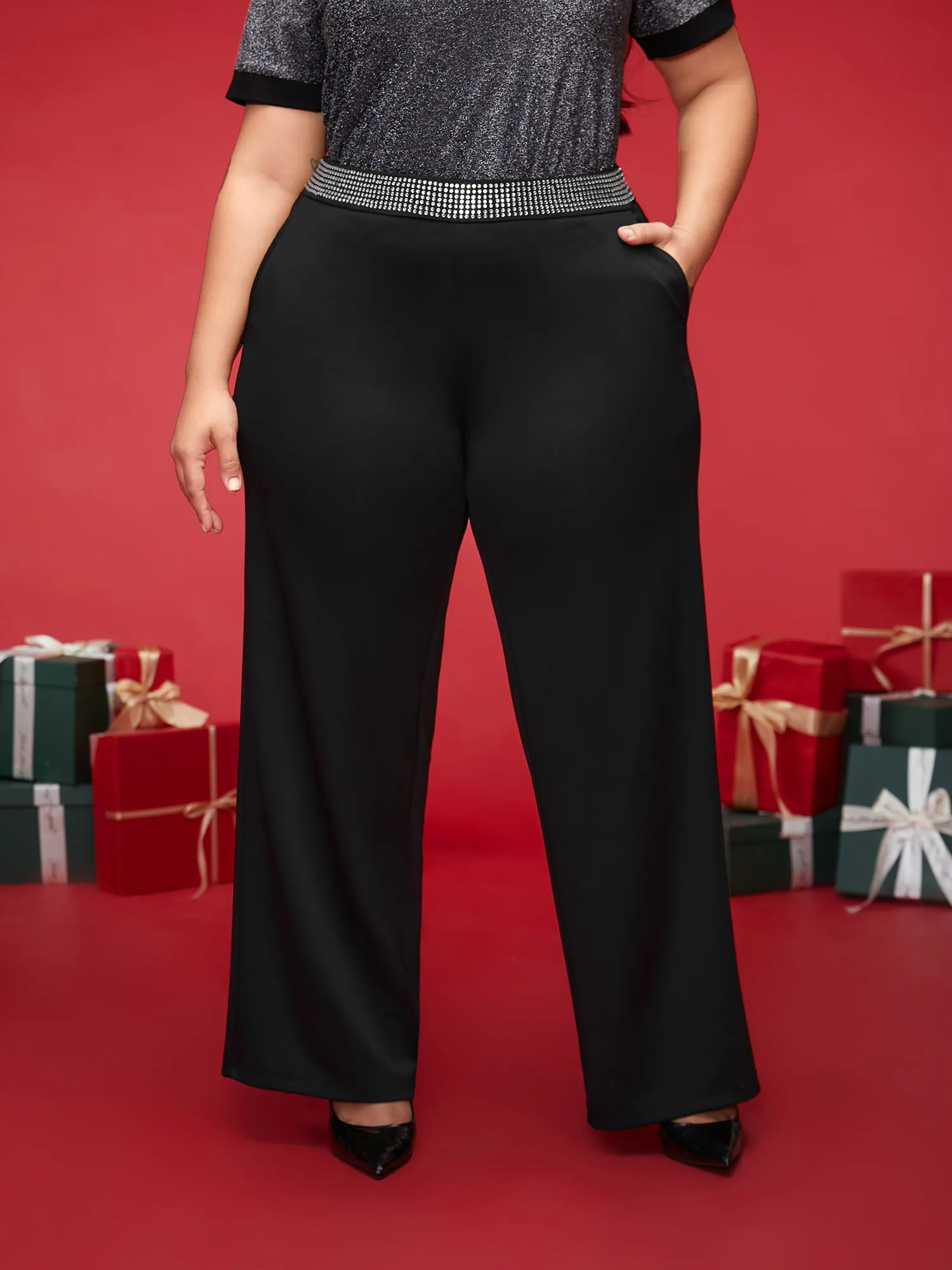 Diamond Trim Wide-Leg Pants sold by Bloomchic