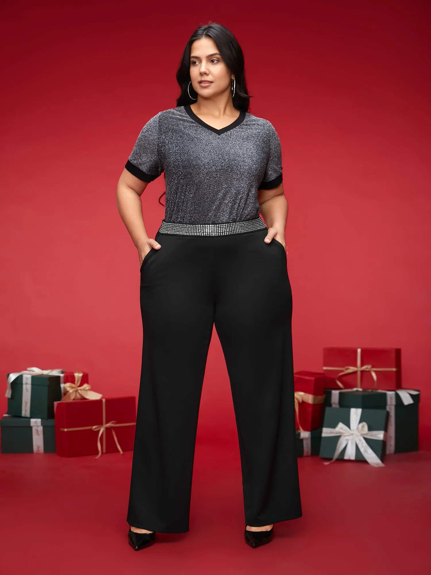 Diamond Trim Wide-Leg Pants sold by Bloomchic product image thumbnail 2