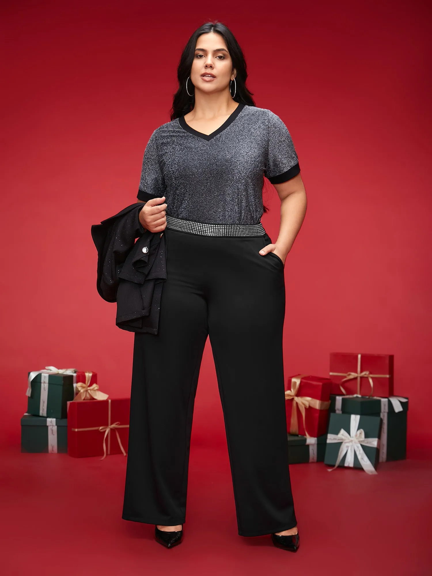 Diamond Trim Wide-Leg Pants sold by Bloomchic product image thumbnail 5