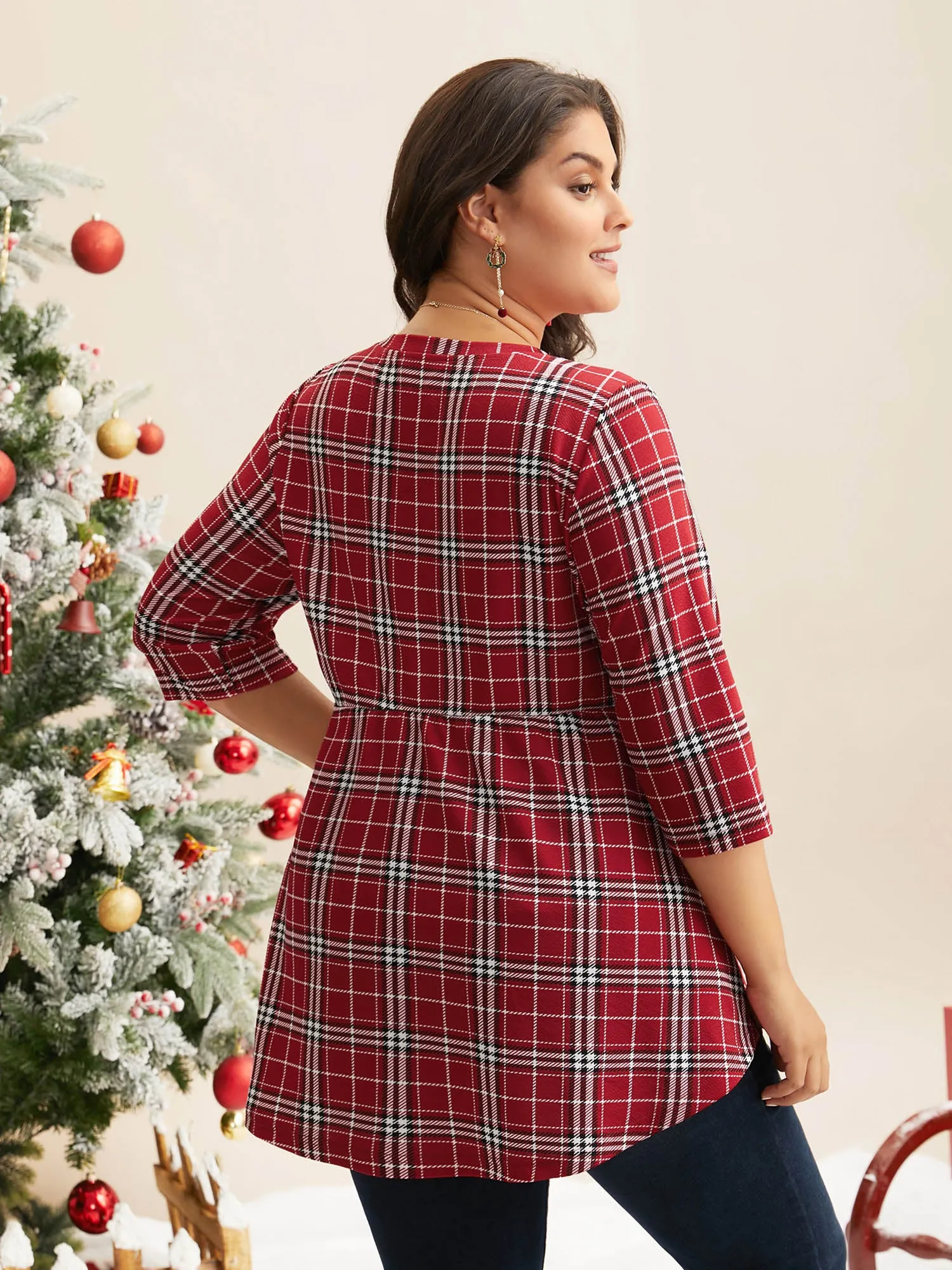 Plaid Quarter-Sleeve Elastic Waist Tee sold by Bloomchic product image thumbnail 5