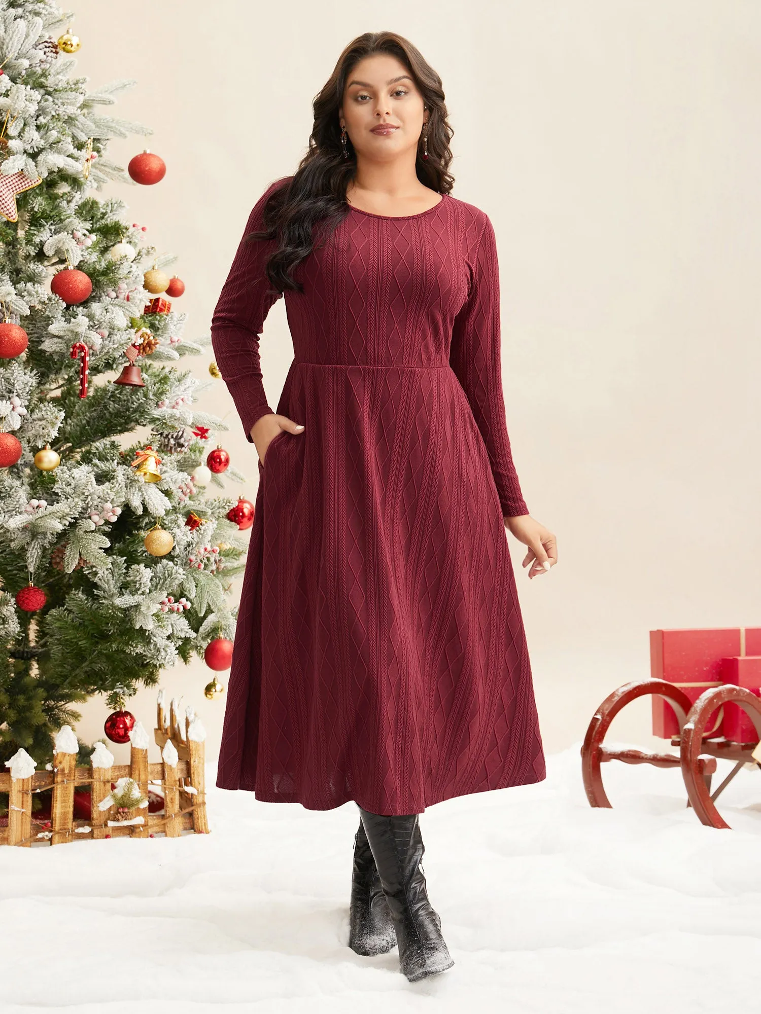 Textured Knit Fit-And-Flare Midi Dress sold by Bloomchic product image thumbnail 4