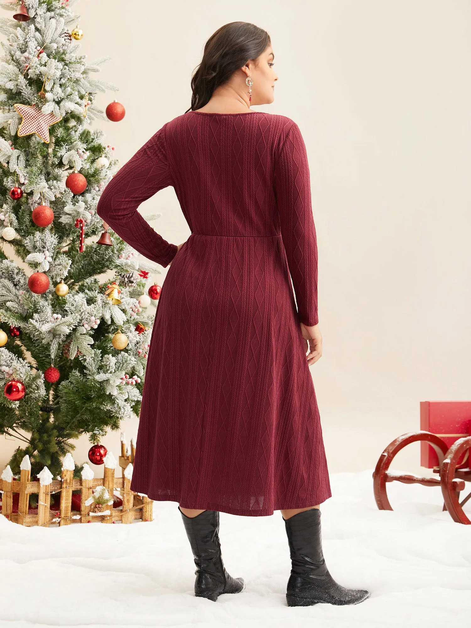 Textured Knit Fit-And-Flare Midi Dress sold by Bloomchic product image thumbnail 5