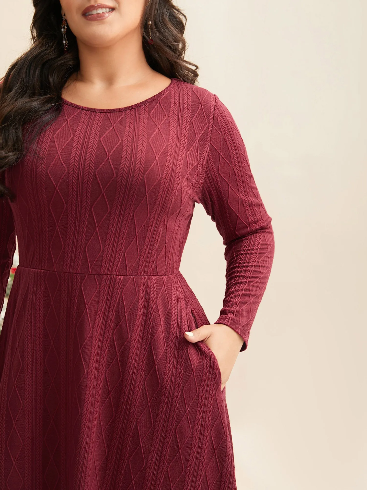 Textured Knit Fit-And-Flare Midi Dress sold by Bloomchic product image thumbnail 2