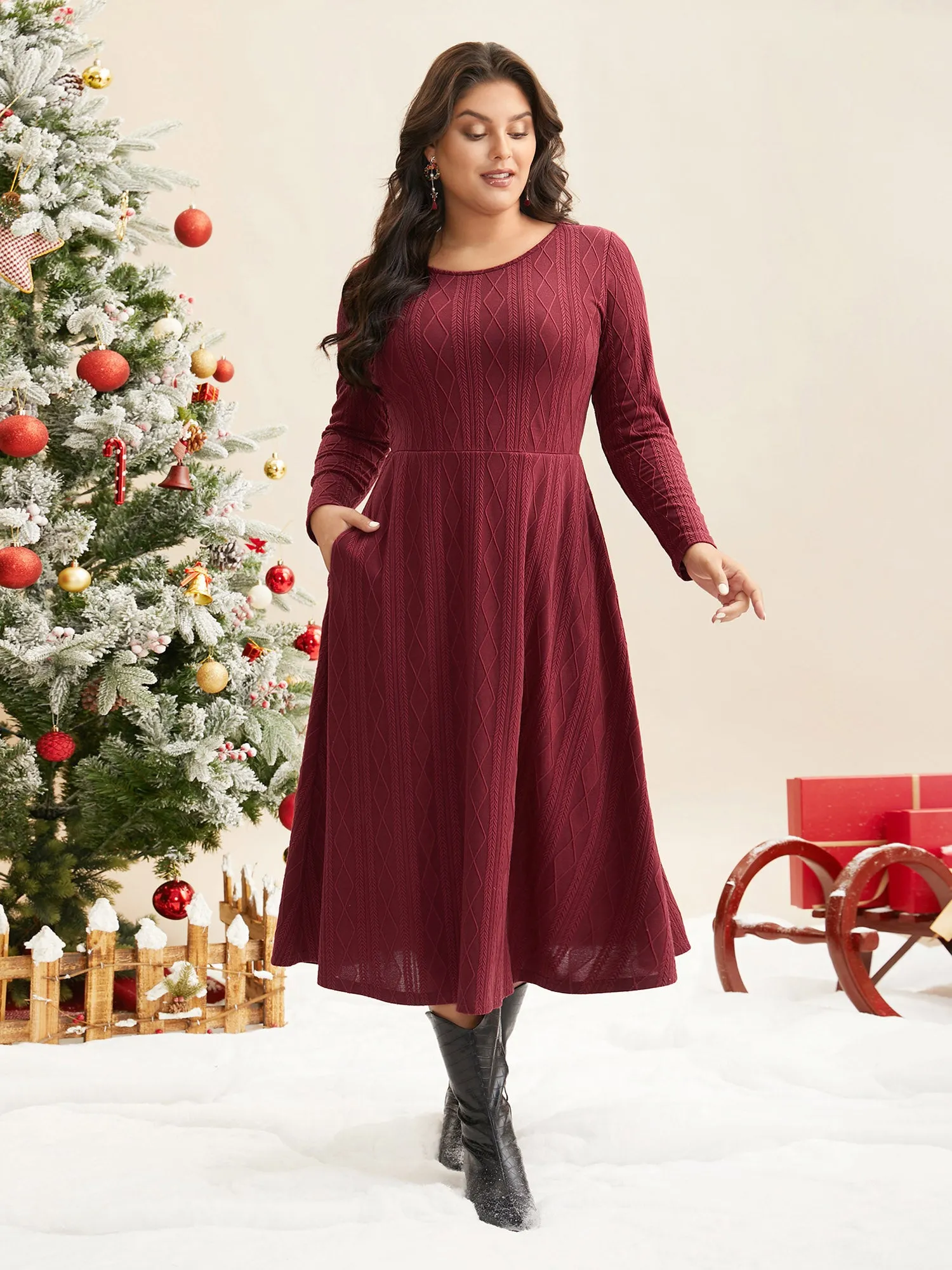 Textured Knit Fit-And-Flare Midi Dress sold by Bloomchic product image thumbnail 3