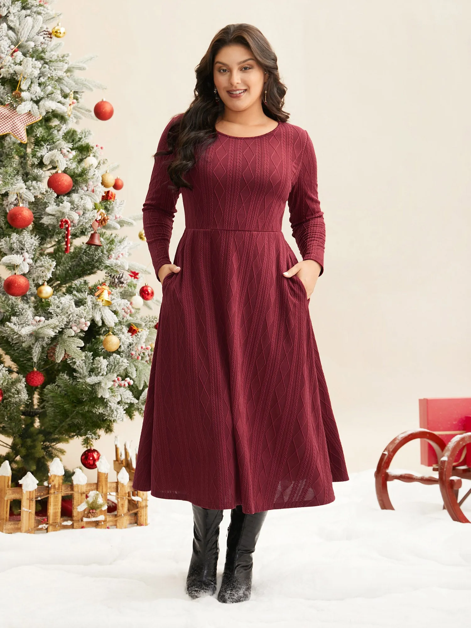 Textured Knit Fit-And-Flare Midi Dress sold by Bloomchic