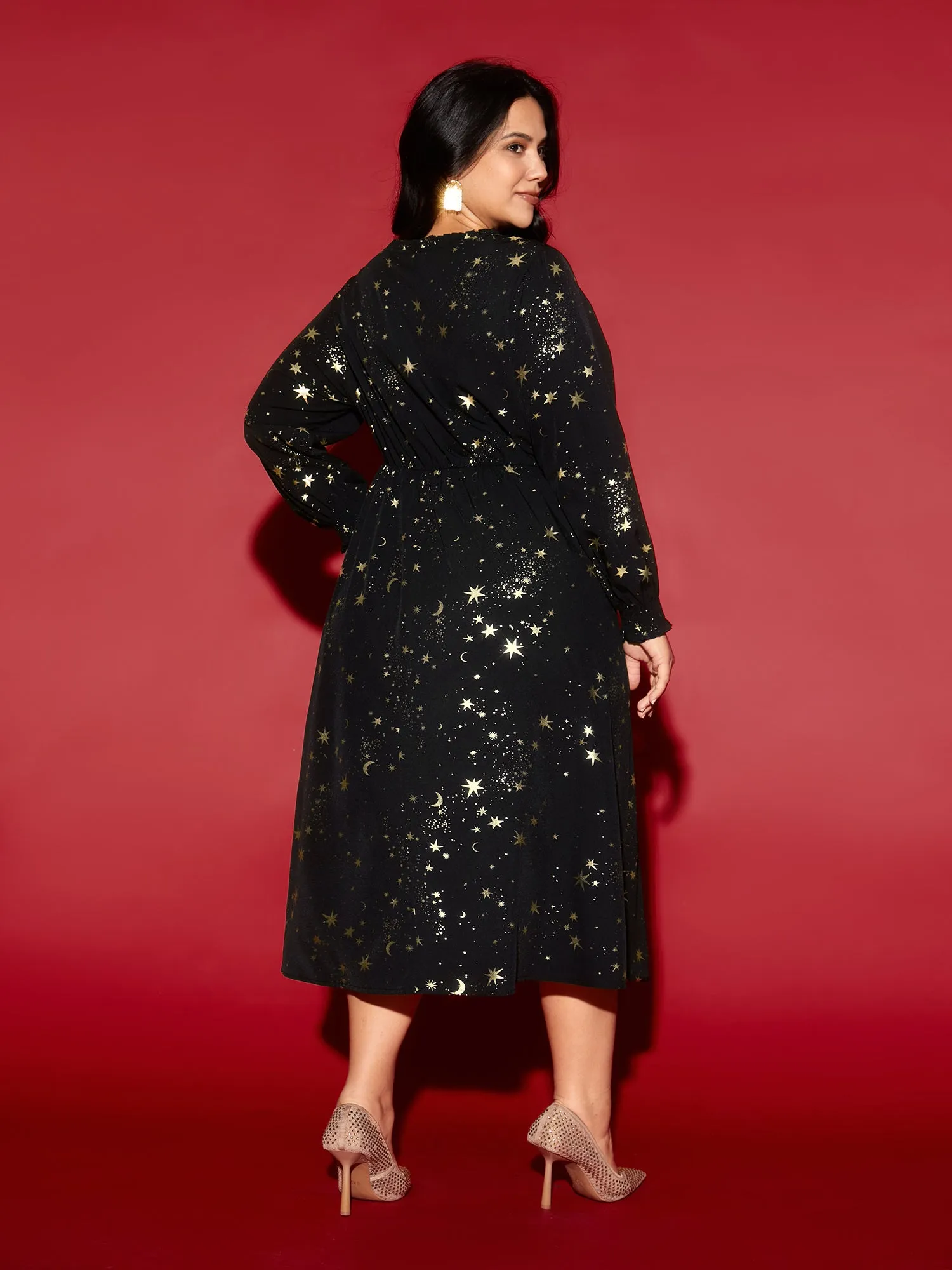 Star Printed Lace Neckline Midi Dress sold by Bloomchic product image thumbnail 4