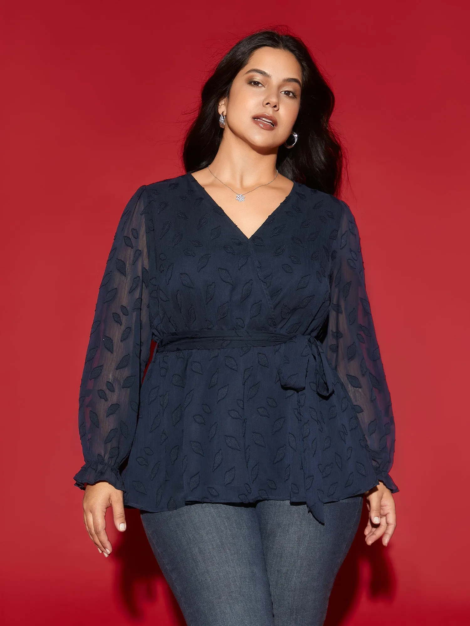 Burn-out Fabric Surplice Neckline Shirt sold by Bloomchic product image thumbnail 3