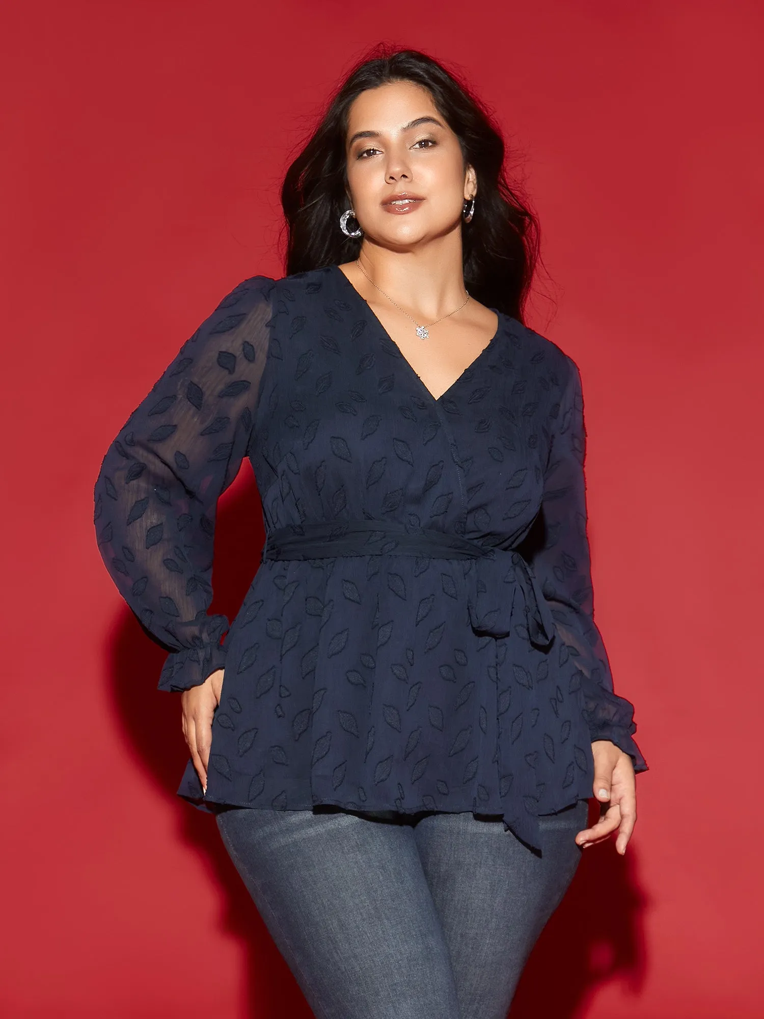 Burn-out Fabric Surplice Neckline Shirt sold by Bloomchic