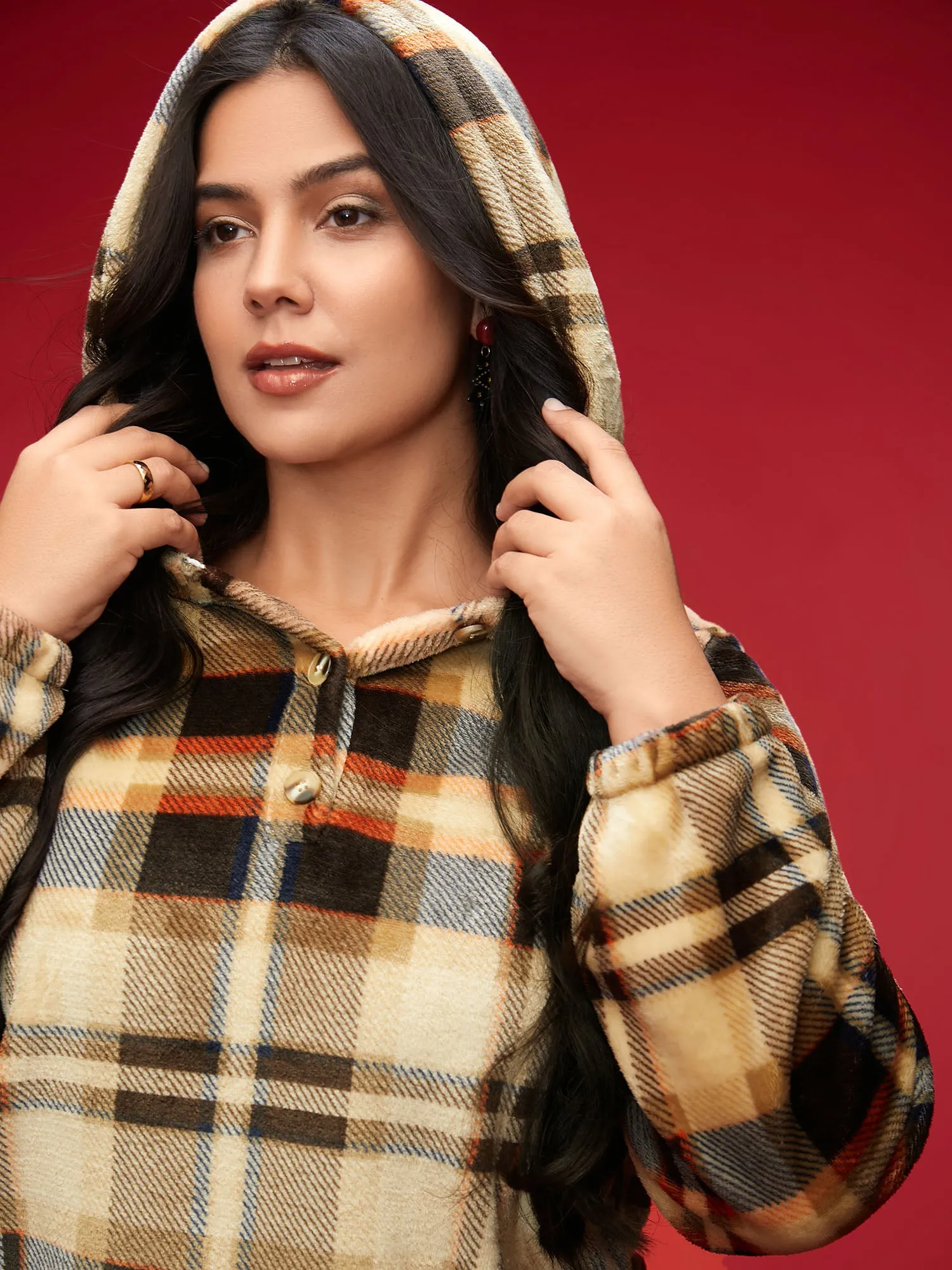 Fuzzy Pullover Plaid Hoodie sold by Bloomchic product image thumbnail 2