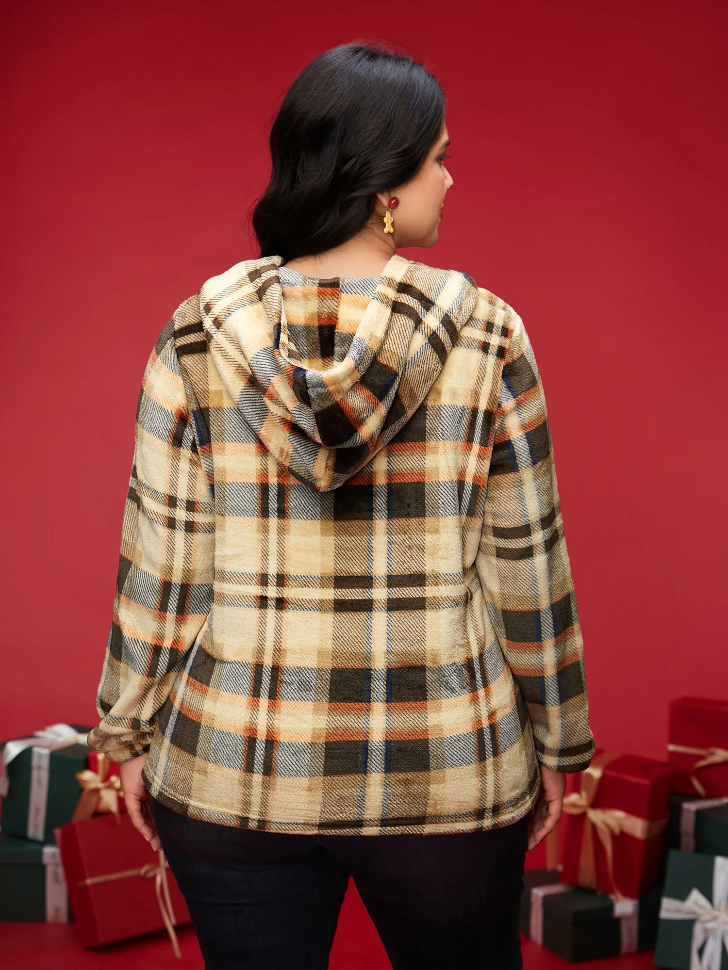Fuzzy Pullover Plaid Hoodie sold by Bloomchic product image thumbnail 5