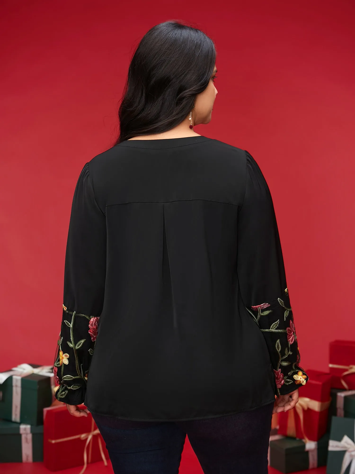 Mesh Floral Embroidered Sleeve Blouse sold by Bloomchic product image thumbnail 5