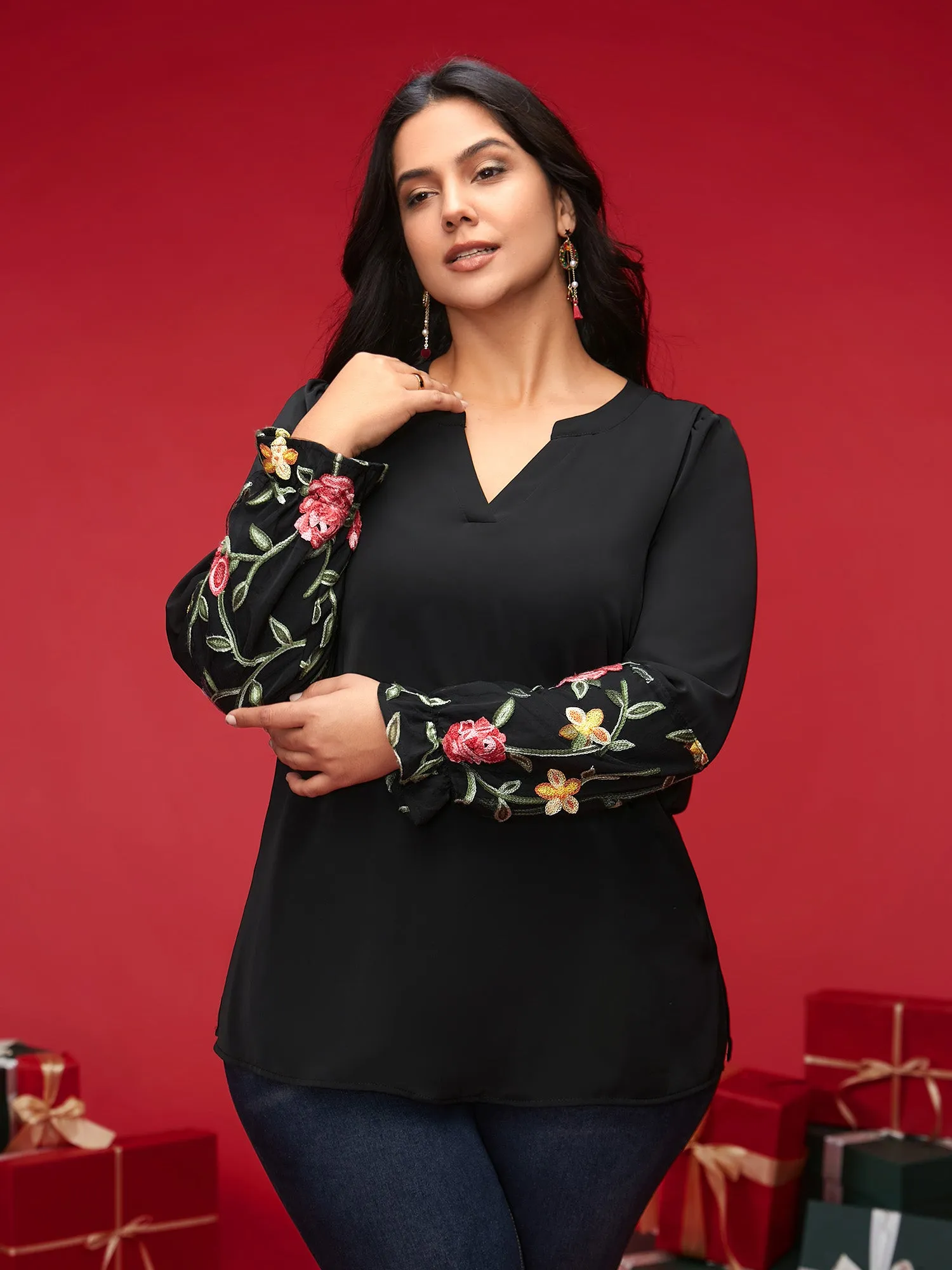 Mesh Floral Embroidered Sleeve Blouse sold by Bloomchic product image thumbnail 4