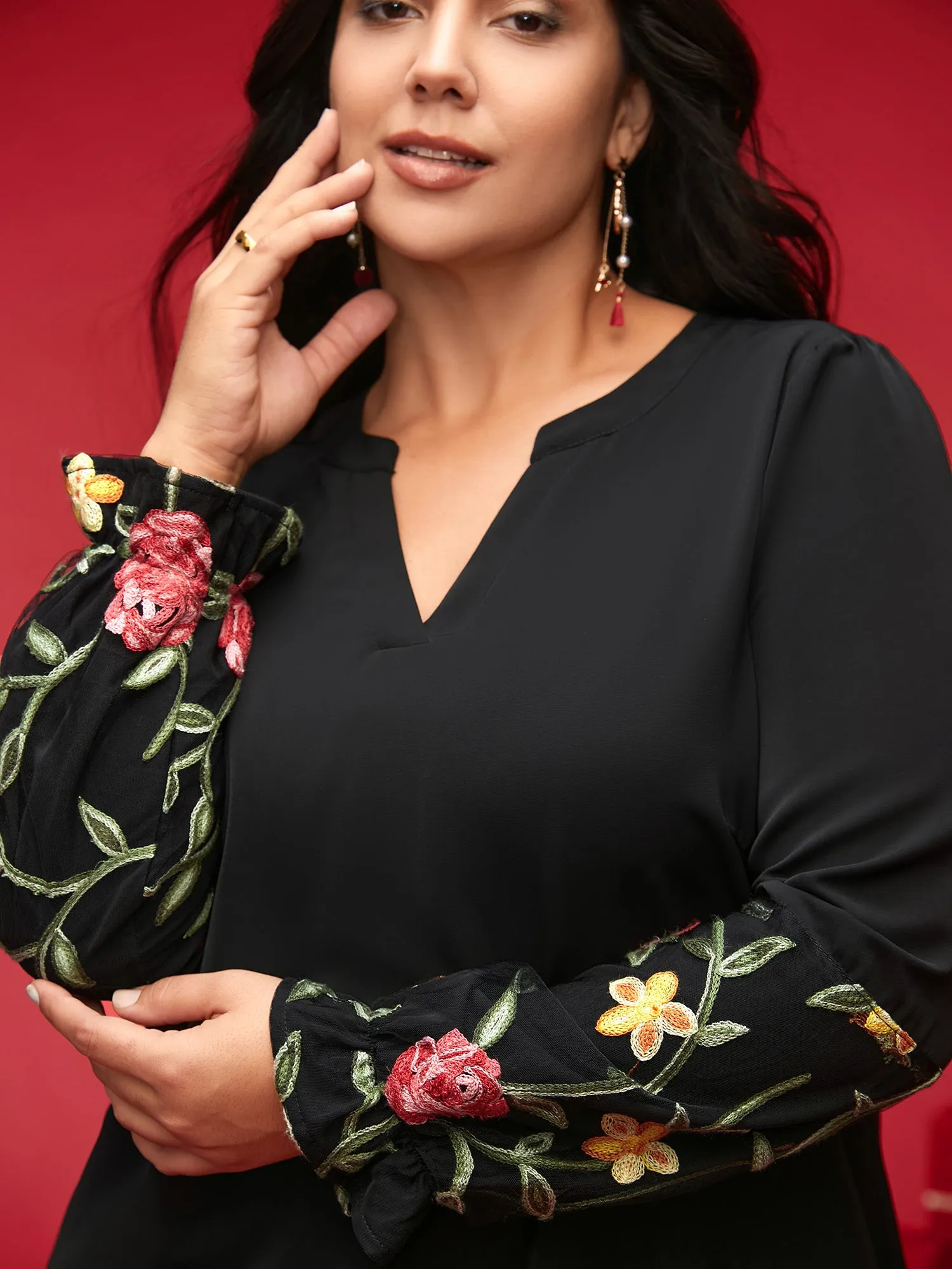 Mesh Floral Embroidered Sleeve Blouse sold by Bloomchic