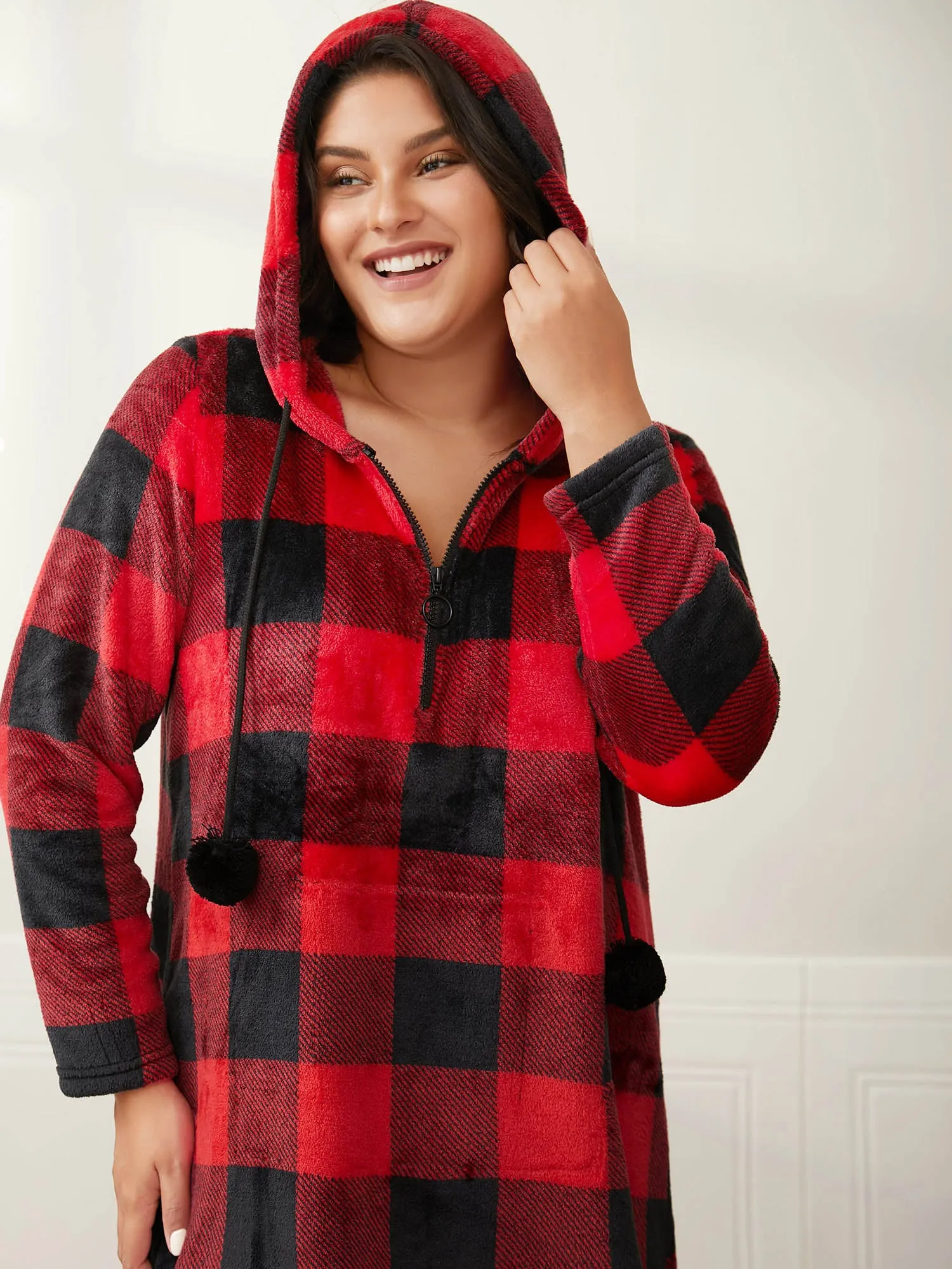 Checkered Hooded Flannel Sleep Midi Dress sold by Bloomchic product image thumbnail 2
