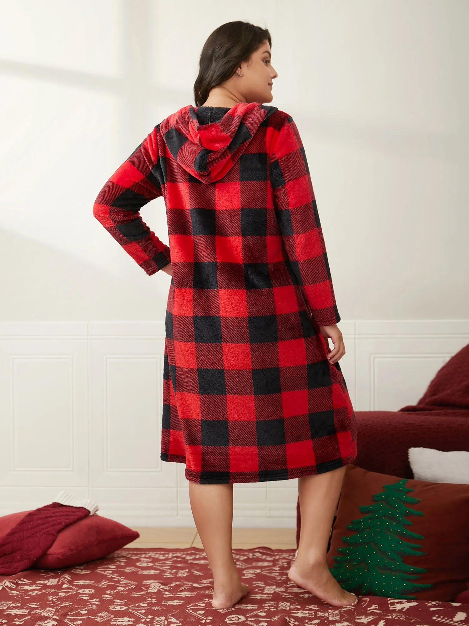 Checkered Hooded Flannel Sleep Midi Dress sold by Bloomchic product image thumbnail 4