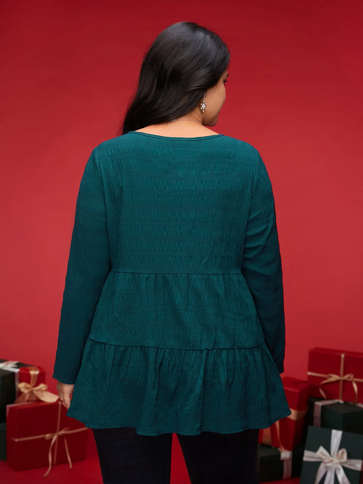 Textured Round Neck Tiered Hem Blouse sold by Bloomchic product image thumbnail 5